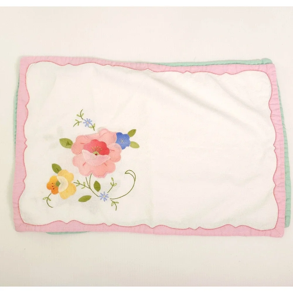 6 Vintage Fabric Placemats Applique Flowers Rectangle Place Mat Pastel
